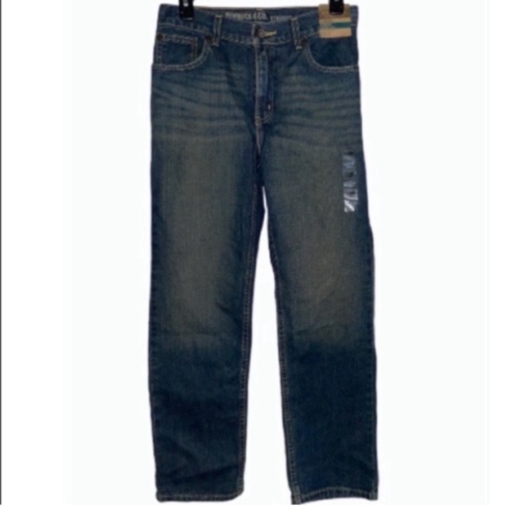 Roebuck & Co. Boys Denim Blue Jeans 12 Husky Straight Leg, Adjustable Waist